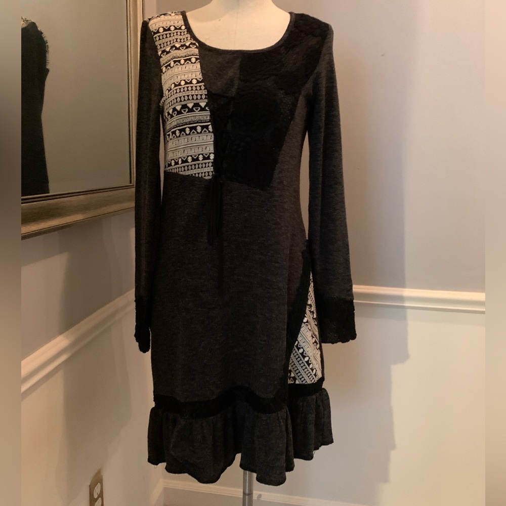 Sacred Threads Gray Black Boho Style Dress Size Small